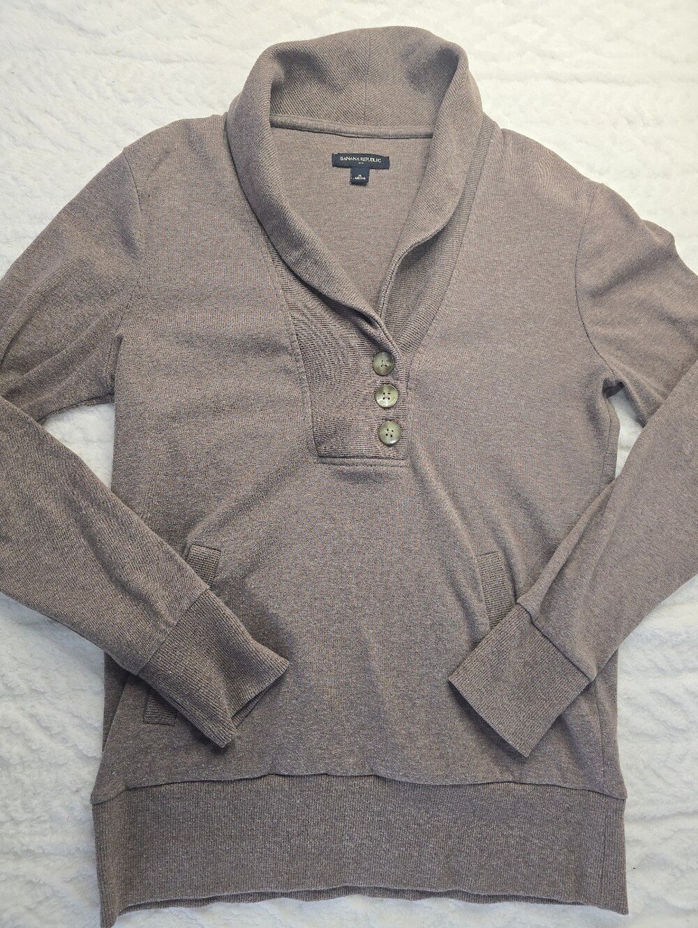 Banana Republic Factory Pullover Sweatshirt Brown Shawl Collar Preppy Casual M